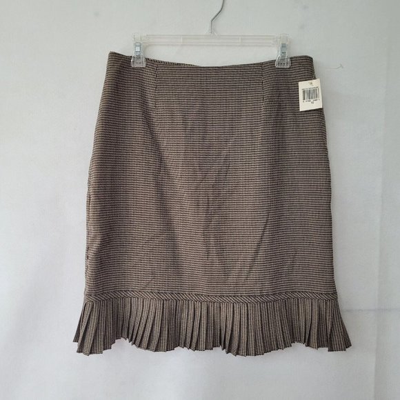 Versailles Dresses & Skirts - Versailles Skirt Womens 10 Houndstooth Brown/Camel‎ Pleat Hem Lined Back Zip New